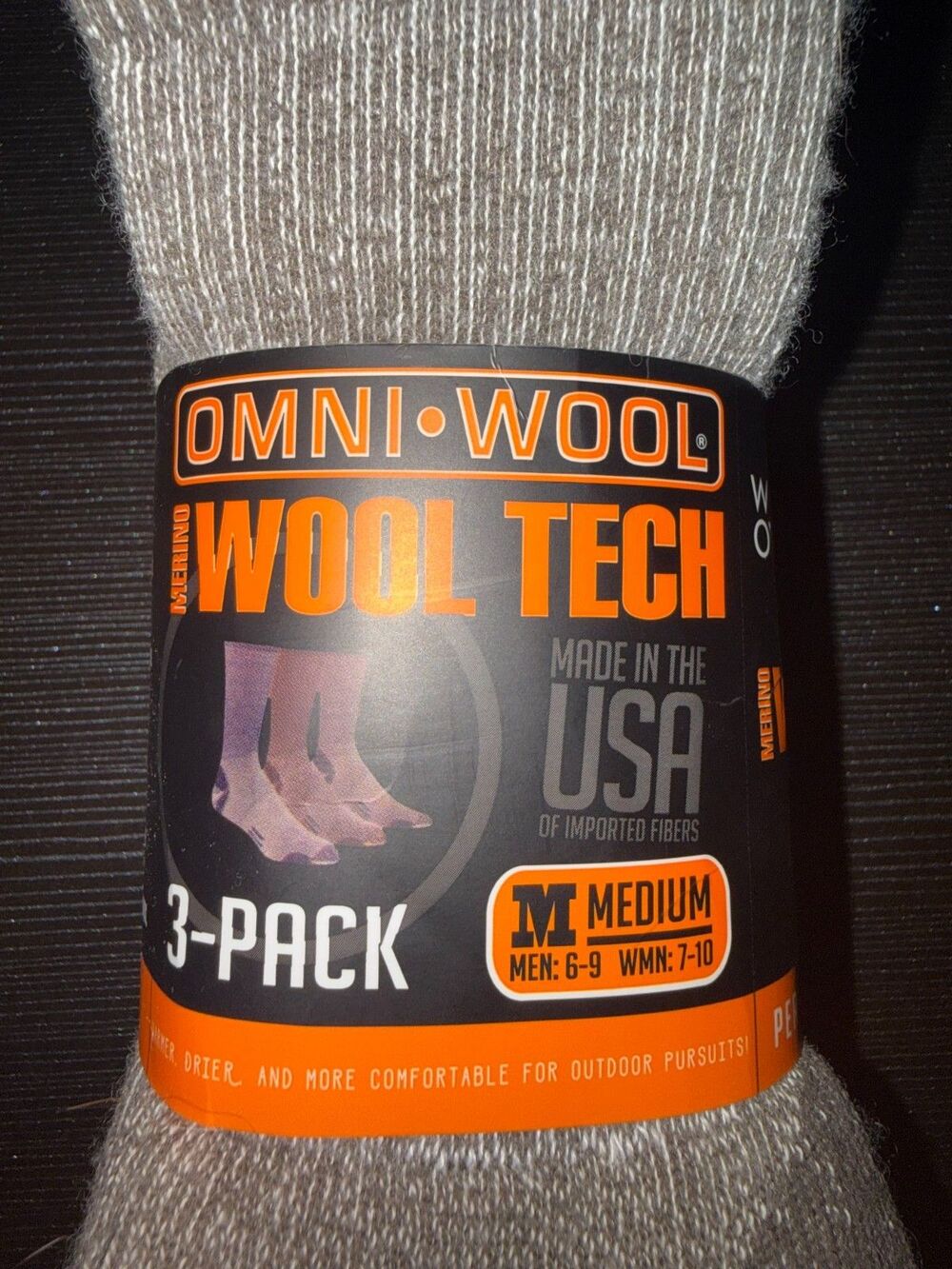 NWT Omni Wool Merino Wool Unisex Outdoor Performance Socks 3-Pack Made USA